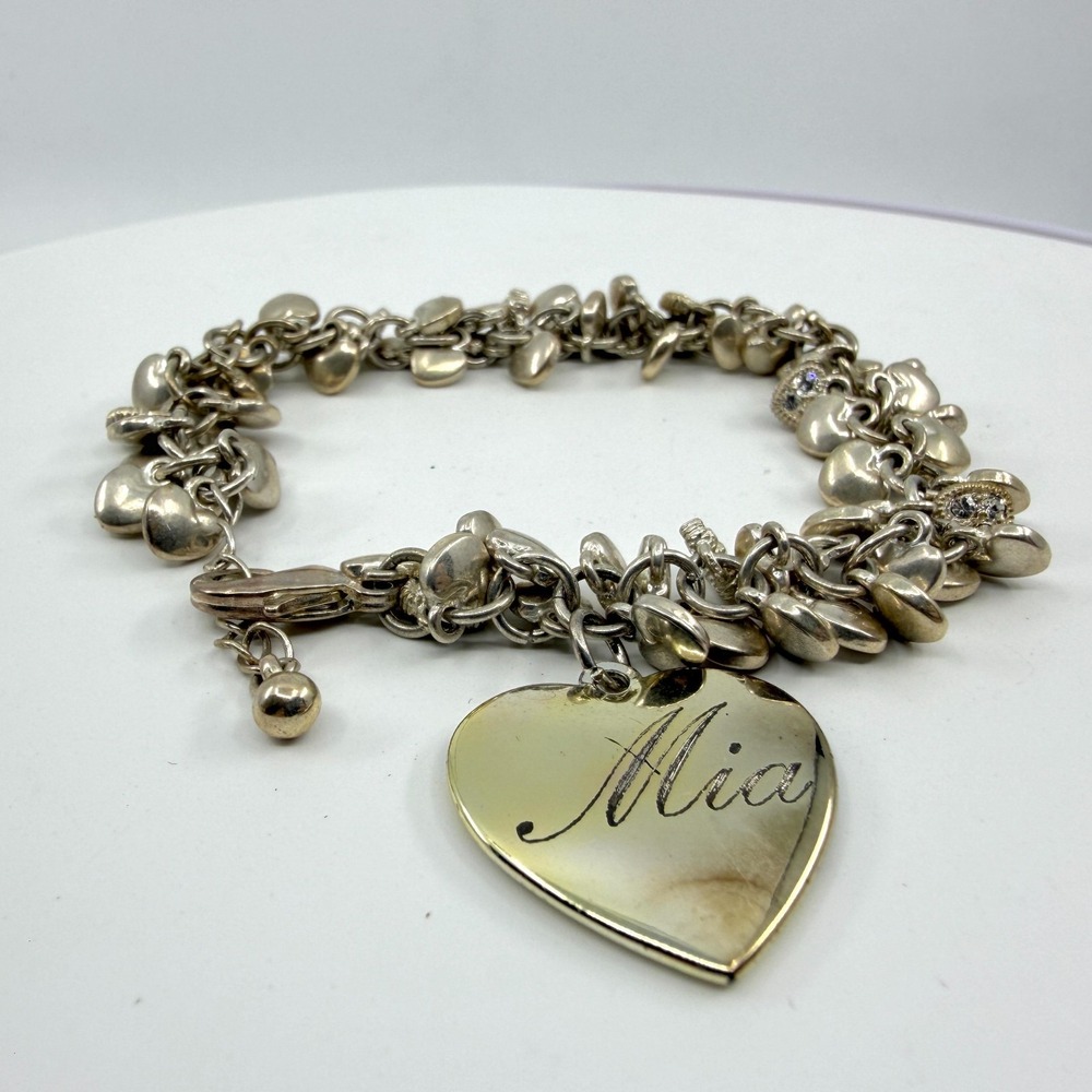 Y2K "Mia" Heart Charm Bracelet - Silver-Tone Multi-Charm Glam Jewelry